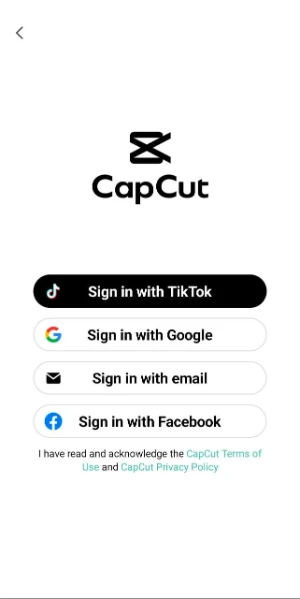 Sign in options in capcut mod apk